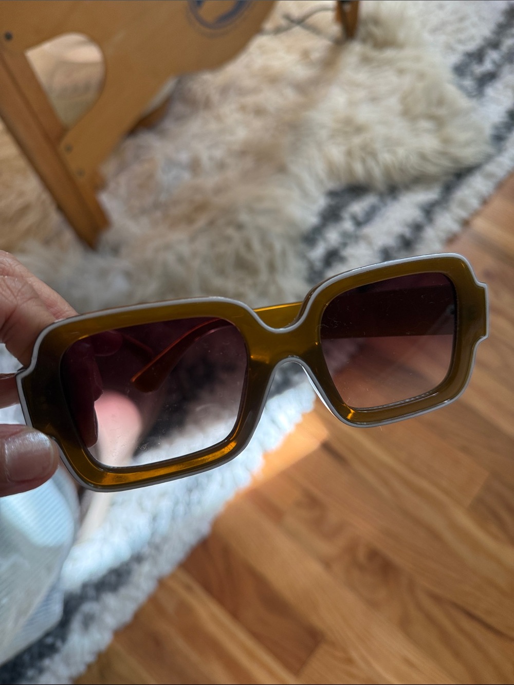 Free People Oversized Square Sunglasses - Olive Brown with White Trim